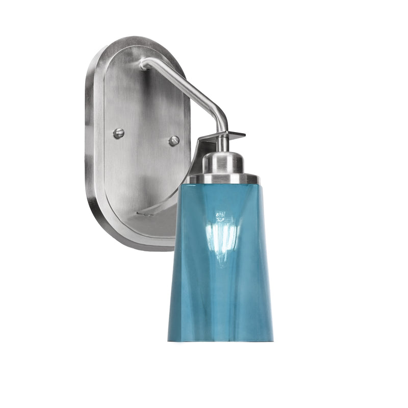 Toltec Odyssey 13.5in 1-Light Wall Sconce | Modern Brushed Nickel and Blue Gradient Glass | Bedroom & Hallway | 5 x 8.25 x 13.5 in | Model 2611-BN-265