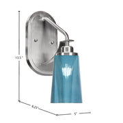 Toltec Odyssey 13.5in 1-Light Wall Sconce | Modern Brushed Nickel and Blue Gradient Glass | Bedroom & Hallway | 5 x 8.25 x 13.5 in | Model 2611-BN-265