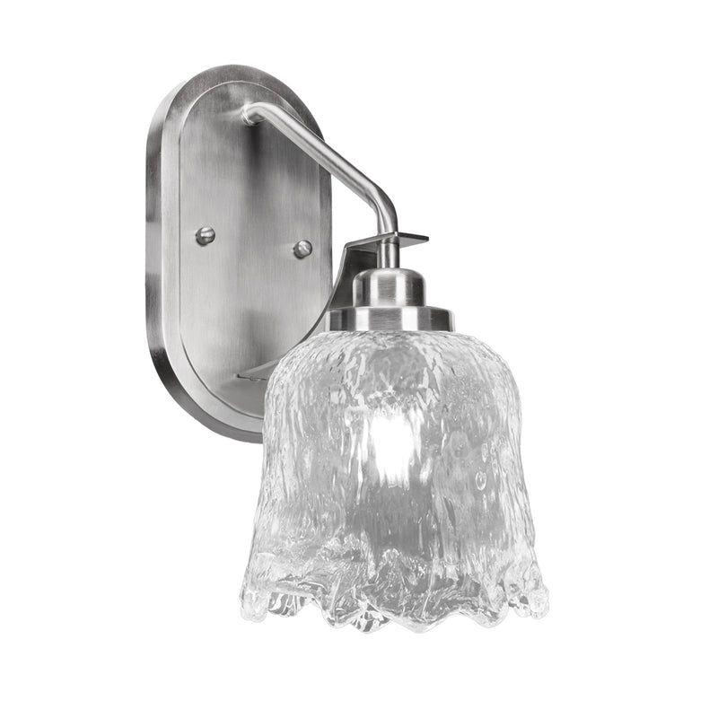 Toltec Odyssey 1-Light Wall Sconce | Modern Brushed Nickel and Clear Lava Glass | Bedroom & Hallway Accent Light | Model 2611-BN-4230
