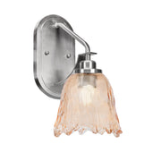 Toltec Odyssey 1-Light Wall Sconce | Brushed Nickel and Amber Lava Glass | Bedroom & Hallway Accent Light | 7 x 8.25 x 13.75 in | Model 2611-BN-4233