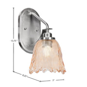 Toltec Odyssey 1-Light Wall Sconce | Brushed Nickel and Amber Lava Glass | Bedroom & Hallway Accent Light | 7 x 8.25 x 13.75 in | Model 2611-BN-4233