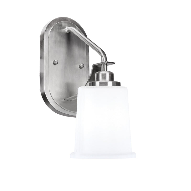 Toltec Odyssey 12.75in 1-Light Wall Sconce | Modern Brushed Nickel and White Opal Glass | Bedroom & Hallway | 5 x 8.25 x 12.75 in | Model 2611-BN-5031