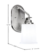 Toltec Odyssey 12.75in 1-Light Wall Sconce | Modern Brushed Nickel and White Opal Glass | Bedroom & Hallway | 5 x 8.25 x 12.75 in | Model 2611-BN-5031