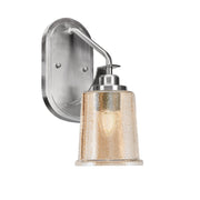 Toltec Odyssey 1-Light Wall Sconce | Modern Brushed Nickel and Amber Bubble Glass | Bedroom & Hallway Accent Light | Model 2611-BN-5033
