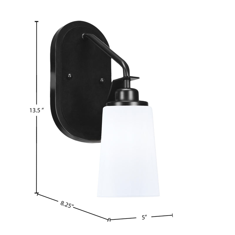 Toltec Odyssey 1-Light Wall Sconce | Matte Black and White Opal Glass | Bedroom & Hallway Accent Light | 5 x 8.25 x 13.5 in | Model 2611-MB-261