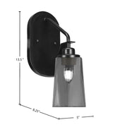 Toltec Odyssey 1-Light Wall Sconce | Matte Black and Smoke Bubble Glass | Bedroom & Hallway Accent Light | 5 x 8.25 x 13.5 in | Model 2611-MB-262
