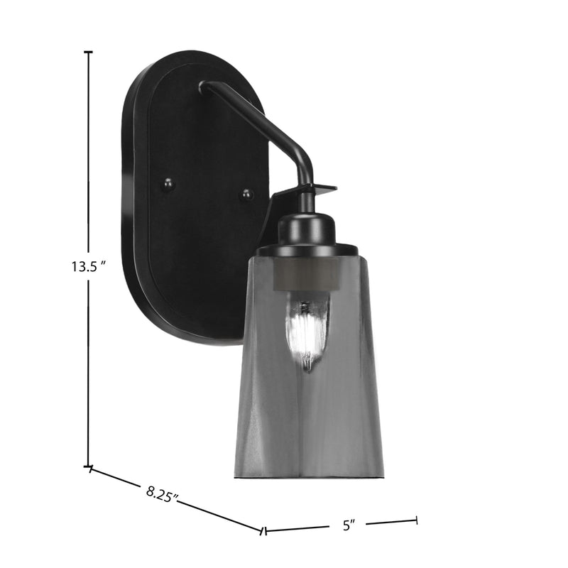 Toltec Odyssey 1-Light Wall Sconce | Matte Black and Smoke Bubble Glass | Bedroom & Hallway Accent Light | 5 x 8.25 x 13.5 in | Model 2611-MB-262
