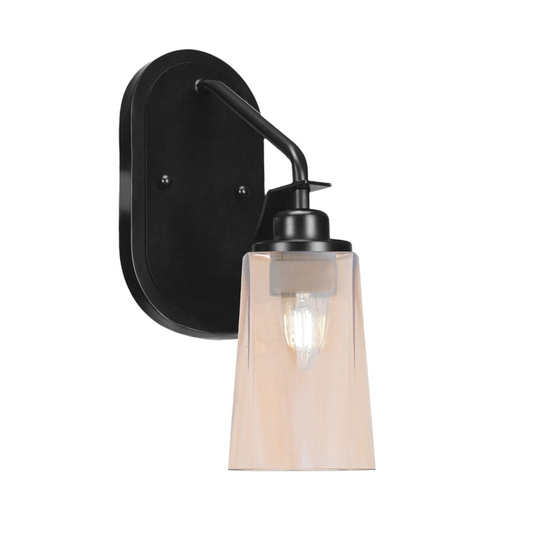 Toltec Odyssey 1-Light Wall Sconce | Matte Black and Amber Gradient Glass | Bedroom & Hallway Accent Light | 5 x 8.25 x 13.5 in | Model 2611-MB-263