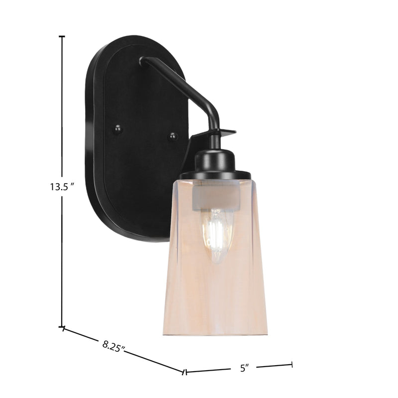 Toltec Odyssey 1-Light Wall Sconce | Matte Black and Amber Gradient Glass | Bedroom & Hallway Accent Light | 5 x 8.25 x 13.5 in | Model 2611-MB-263