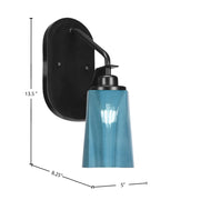 Toltec Odyssey 13.5in 1-Light Wall Sconce | Modern Matte Black and Blue Gradient Glass | Bedroom & Hallway | 5 x 8.25 x 13.5 in | Model 2611-MB-265