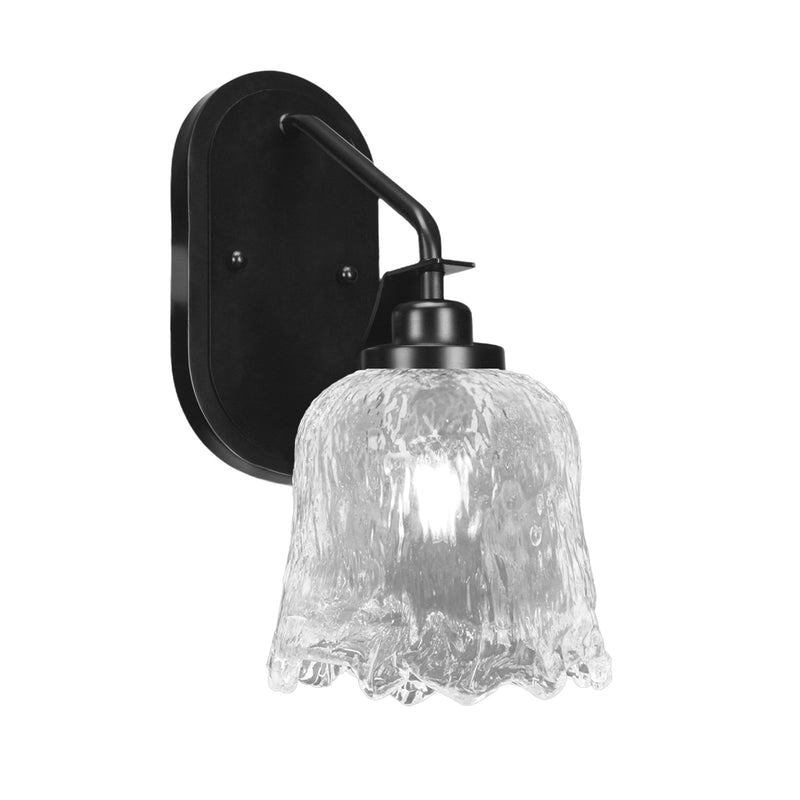 Toltec Odyssey 7in 1-Light Wall Sconce | Modern Matte Black and Clear Lava Glass | Bedroom & Hallway Accent Light | Model 2611-MB-4230