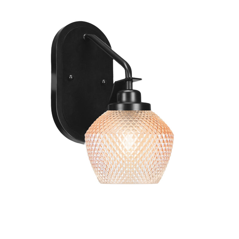 Toltec Odyssey 1-Light Wall Sconce | Modern Matte Black Steel and Amber Textured Glass | Hallway & Bedroom Accent | 6 x 12.5 x 8.75 in | Model 2611-MB-4623
