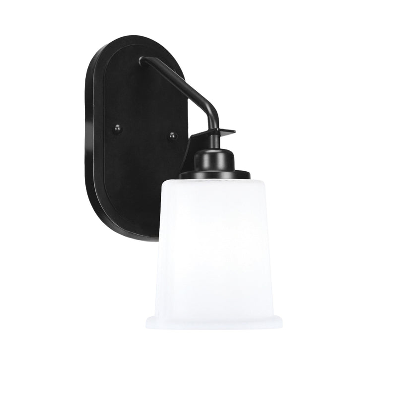 Toltec Odyssey 12.75in 1-Light Wall Sconce | Modern Matte Black and White Opal Glass | Bedroom & Hallway | 5 x 8.25 x 12.75 in | Model 2611-MB-5031
