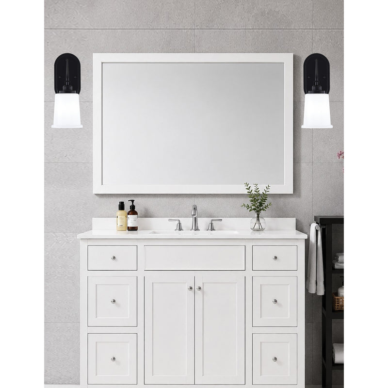 Toltec Odyssey 12.75in 1-Light Wall Sconce | Modern Matte Black and White Opal Glass | Bedroom & Hallway | 5 x 8.25 x 12.75 in | Model 2611-MB-5031