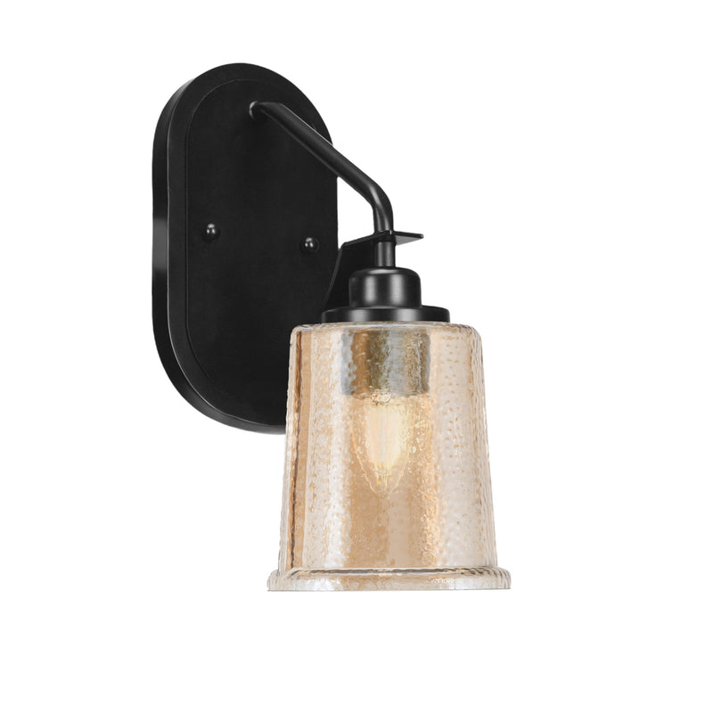 Toltec Odyssey 12.75in 1-Light Wall Sconce | Modern Matte Black and Amber Bubble Glass | Bedroom & Hallway | 5 x 8.25 x 12.75 in | Model 2611-MB-5033