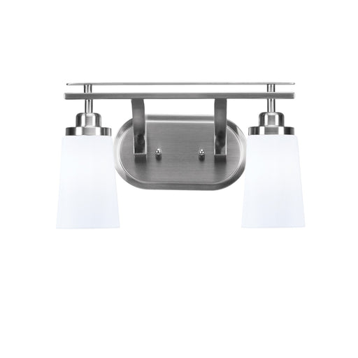 Toltec Odyssey 2-Light Bath Bar | Modern Brushed Nickel and White Opal Glass | Bathroom Vanity & Powder Room | 7.25 x 9.75 in | Model 2612-BN-261