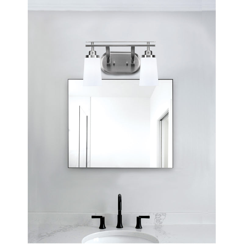 Toltec Odyssey 2-Light Bath Bar | Modern Brushed Nickel and White Opal Glass | Bathroom Vanity & Powder Room | 7.25 x 9.75 in | Model 2612-BN-261