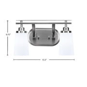 Toltec Odyssey 2-Light Bath Bar | Modern Brushed Nickel and White Opal Glass | Bathroom Vanity & Powder Room | 7.25 x 9.75 in | Model 2612-BN-261