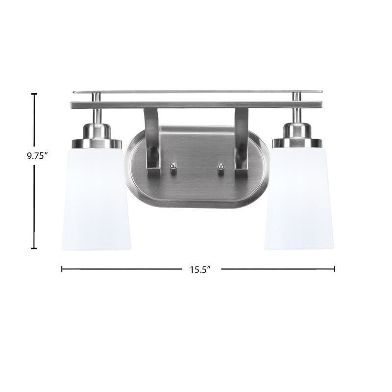 Toltec Odyssey 2-Light Bath Bar | Modern Brushed Nickel and White Opal Glass | Bathroom Vanity & Powder Room | 7.25 x 9.75 in | Model 2612-BN-261