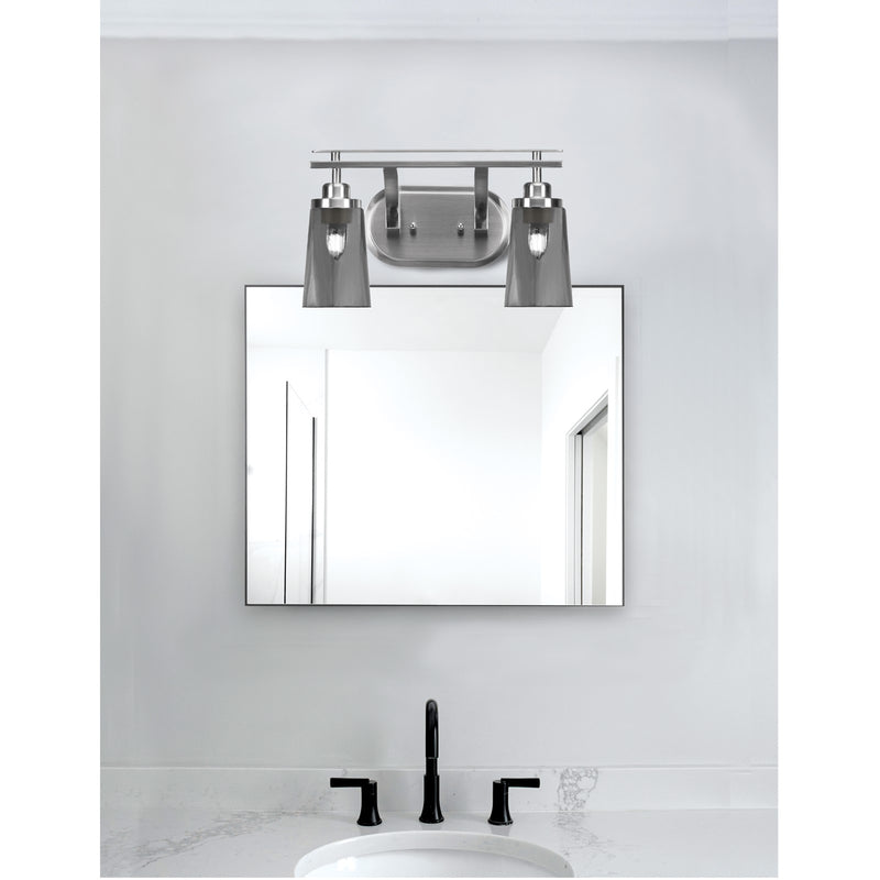 Toltec Odyssey 2-Light Bath Bar | Modern Brushed Nickel and Smoke Bubble Glass | Bathroom Vanity & Powder Room | 7.25 x 9.75 in | Model 2612-BN-262