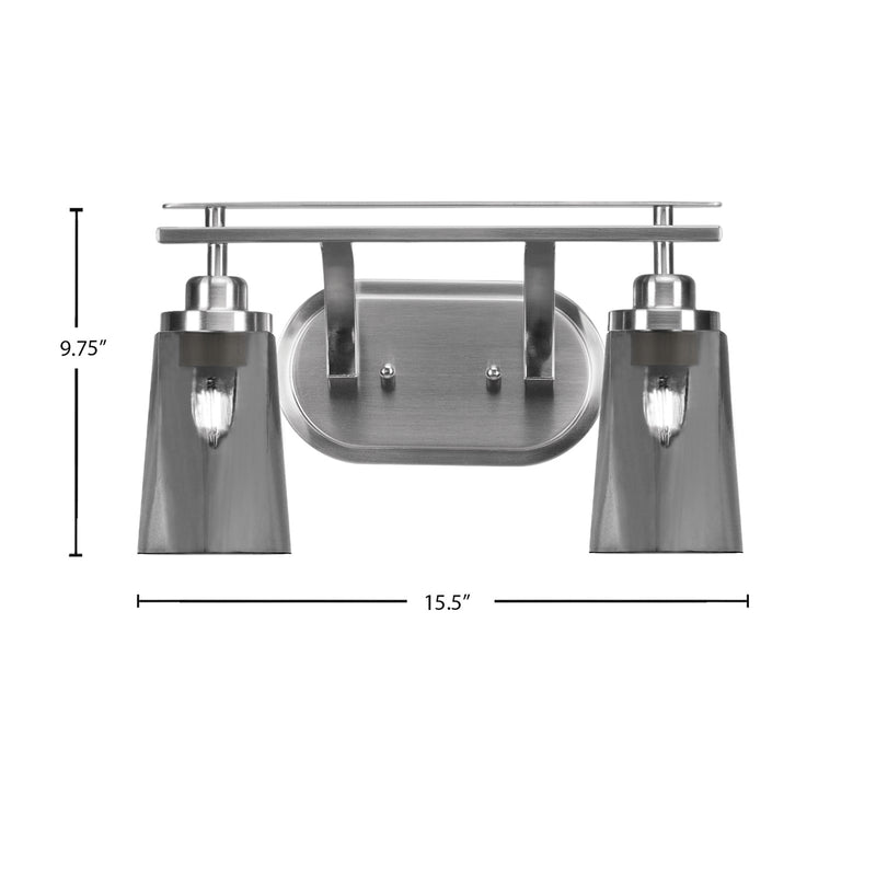 Toltec Odyssey 2-Light Bath Bar | Modern Brushed Nickel and Smoke Bubble Glass | Bathroom Vanity & Powder Room | 7.25 x 9.75 in | Model 2612-BN-262