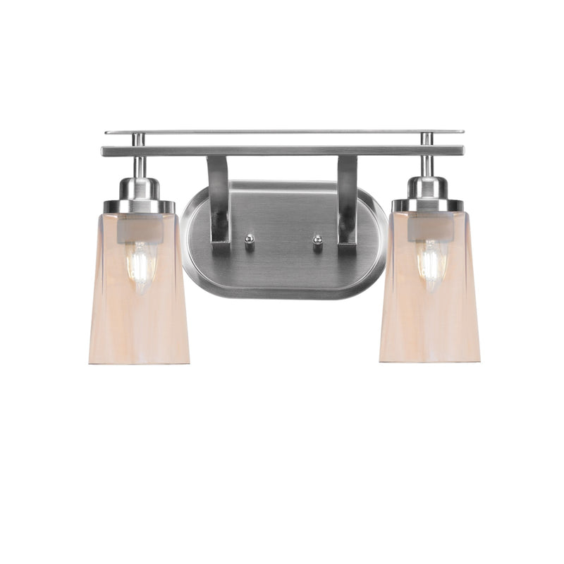 Toltec Odyssey 2-Light Bath Bar | Modern Brushed Nickel and Amber Gradient Glass | Bathroom Vanity & Powder Room | 7.25 x 9.75 in | Model 2612-BN-263