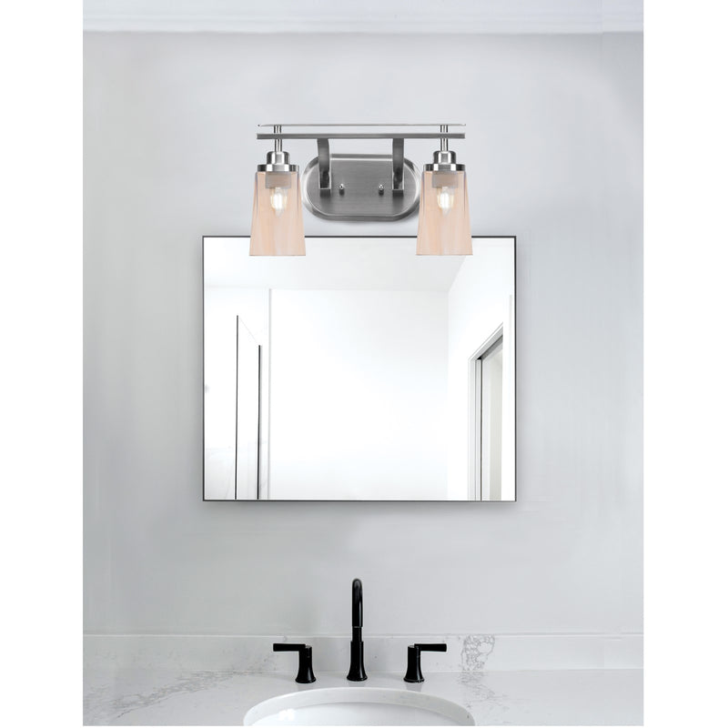Toltec Odyssey 2-Light Bath Bar | Modern Brushed Nickel and Amber Gradient Glass | Bathroom Vanity & Powder Room | 7.25 x 9.75 in | Model 2612-BN-263