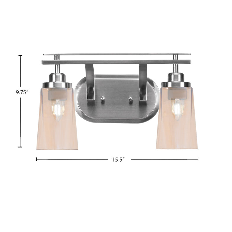 Toltec Odyssey 2-Light Bath Bar | Modern Brushed Nickel and Amber Gradient Glass | Bathroom Vanity & Powder Room | 7.25 x 9.75 in | Model 2612-BN-263