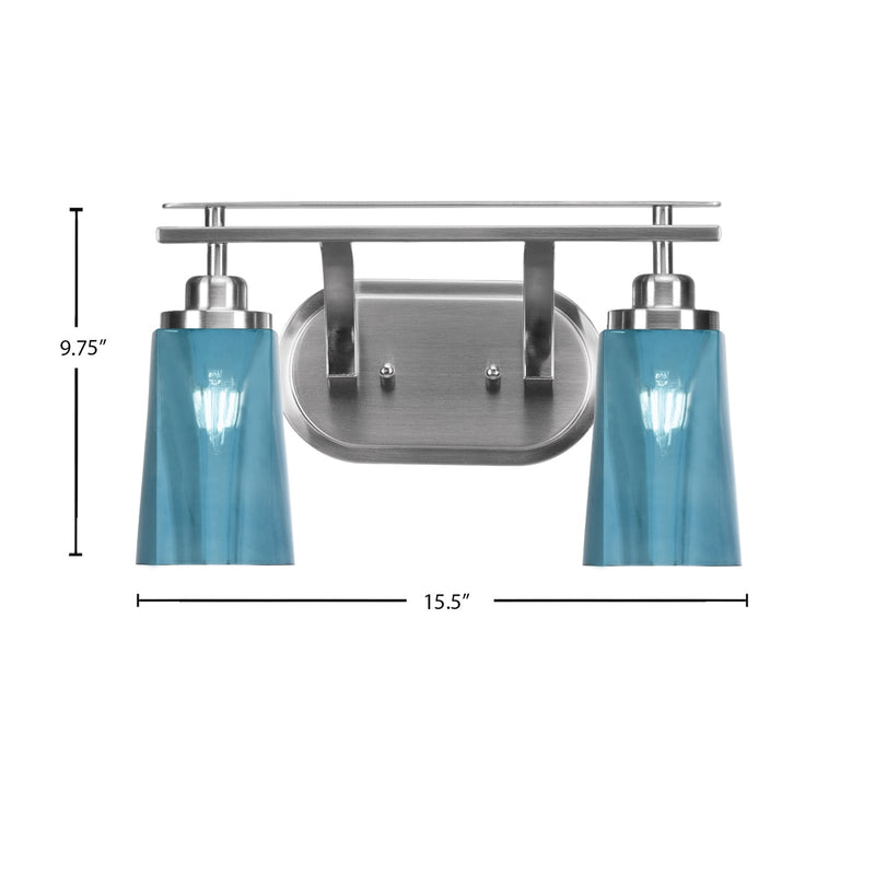 Toltec Odyssey 2-Light Bath Bar | Modern Brushed Nickel and Blue Gradient Glass | Bathroom Vanity & Powder Room | 7.25 x 9.75 in | Model 2612-BN-265