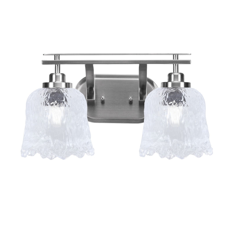 Toltec Odyssey 2-Light Bath Bar | Brushed Nickel and Clear Lava Glass | Bathroom & Powder Room Vanity Light | 8 x 9.75 in | Model 2612-BN-4230