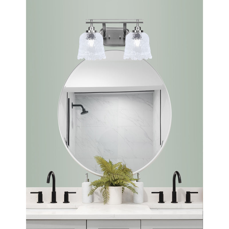 Toltec Odyssey 2-Light Bath Bar | Brushed Nickel and Clear Lava Glass | Bathroom & Powder Room Vanity Light | 8 x 9.75 in | Model 2612-BN-4230