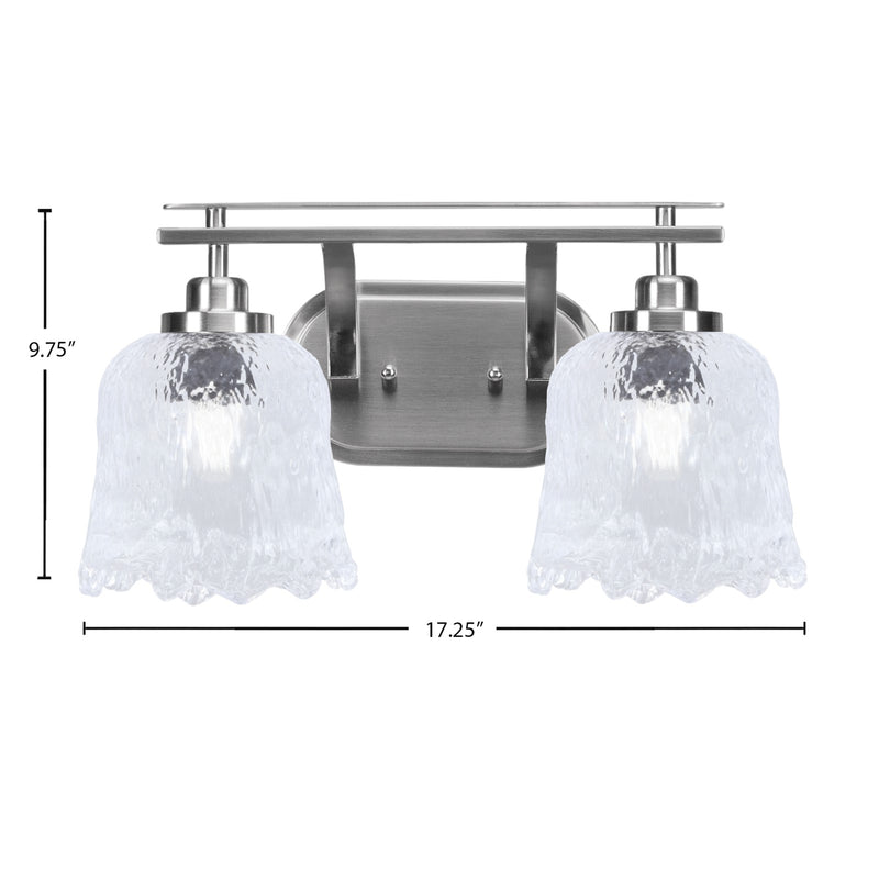 Toltec Odyssey 2-Light Bath Bar | Brushed Nickel and Clear Lava Glass | Bathroom & Powder Room Vanity Light | 8 x 9.75 in | Model 2612-BN-4230