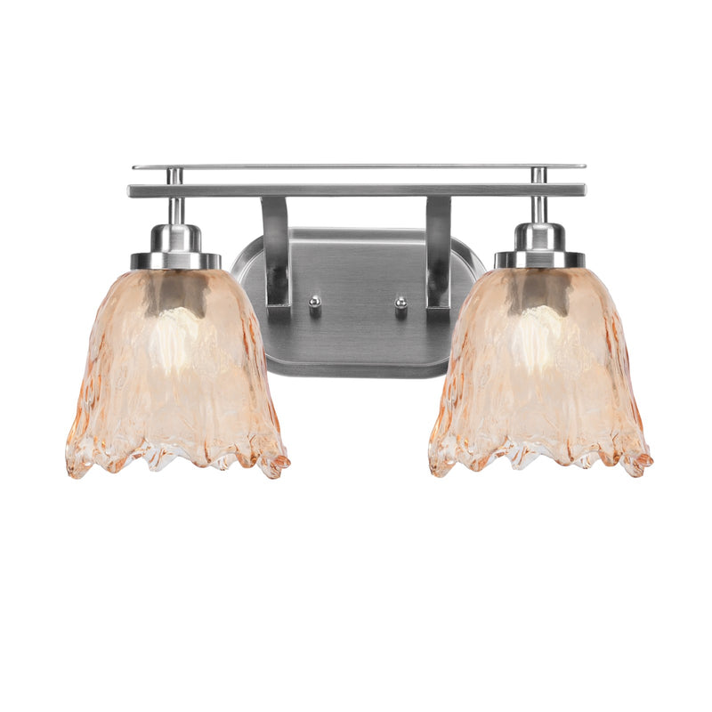Toltec Odyssey 2-Light Bath Bar | Brushed Nickel and Amber Lava Glass | Bathroom & Powder Room Vanity Light | 8 x 9.75 in | Model 2612-BN-4233