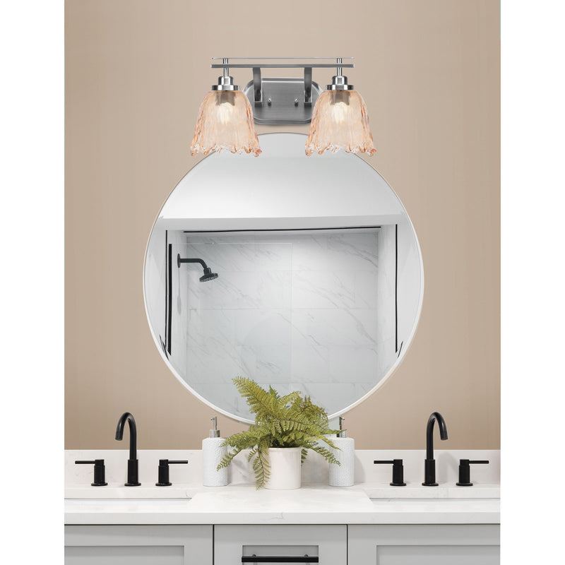 Toltec Odyssey 2-Light Bath Bar | Brushed Nickel and Amber Lava Glass | Bathroom & Powder Room Vanity Light | 8 x 9.75 in | Model 2612-BN-4233