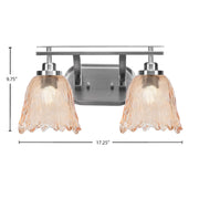 Toltec Odyssey 2-Light Bath Bar | Brushed Nickel and Amber Lava Glass | Bathroom & Powder Room Vanity Light | 8 x 9.75 in | Model 2612-BN-4233