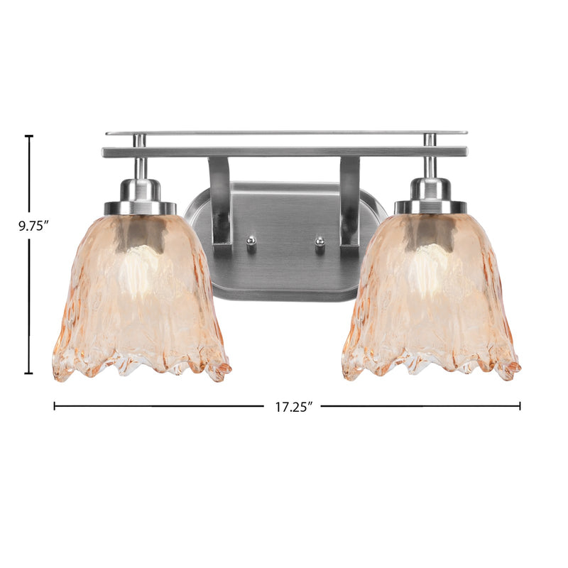 Toltec Odyssey 2-Light Bath Bar | Brushed Nickel and Amber Lava Glass | Bathroom & Powder Room Vanity Light | 8 x 9.75 in | Model 2612-BN-4233