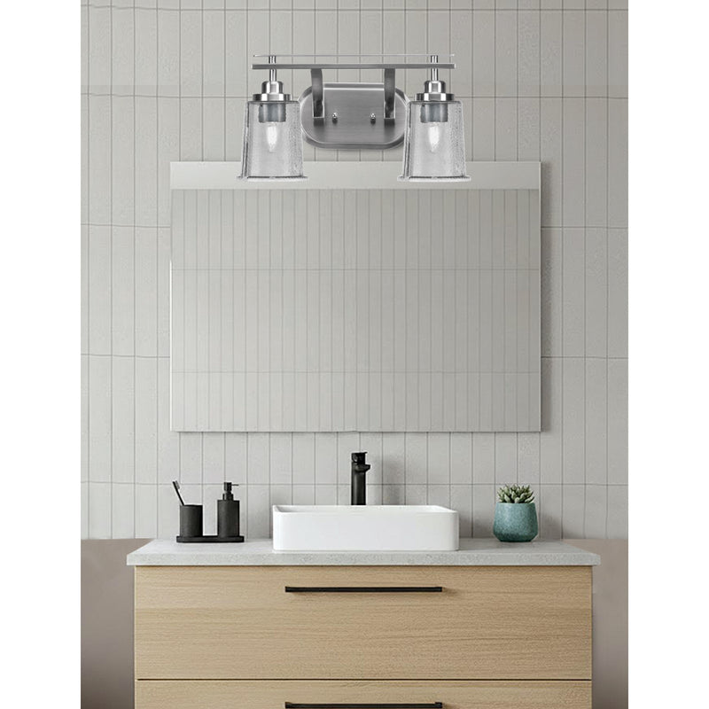 Toltec Odyssey 2-Light Bath Bar | Modern Brushed Nickel and Smoke Bubble Glass | Bathroom Vanity & Powder Room | 7.5 x 8.75 in | Model 2612-BN-5032