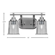 Toltec Odyssey 2-Light Bath Bar | Modern Brushed Nickel and Smoke Bubble Glass | Bathroom Vanity & Powder Room | 7.5 x 8.75 in | Model 2612-BN-5032