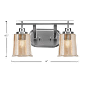 Toltec Odyssey 2-Light Bath Bar | Modern Brushed Nickel and Amber Bubble Glass | Bathroom Vanity & Powder Room | 7.5 x 8.75 in | Model 2612-BN-5033