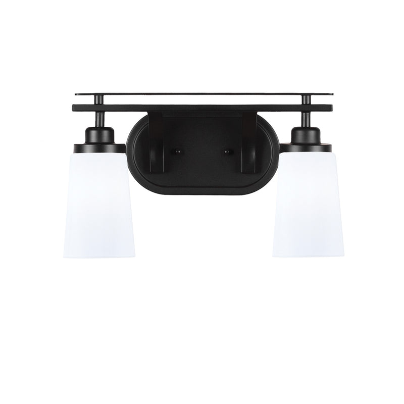 Toltec Odyssey 2-Light Bath Bar | Modern Matte Black and White Opal Glass | Bathroom Vanity & Powder Room | 7.25 x 9.75 in | Model 2612-MB-261
