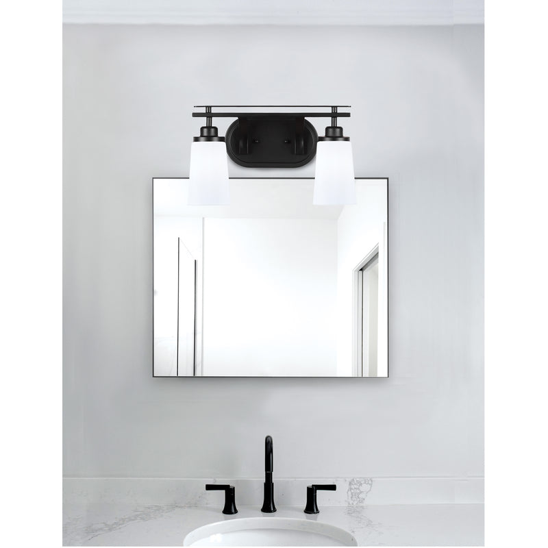 Toltec Odyssey 2-Light Bath Bar | Modern Matte Black and White Opal Glass | Bathroom Vanity & Powder Room | 7.25 x 9.75 in | Model 2612-MB-261
