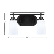 Toltec Odyssey 2-Light Bath Bar | Modern Matte Black and White Opal Glass | Bathroom Vanity & Powder Room | 7.25 x 9.75 in | Model 2612-MB-261