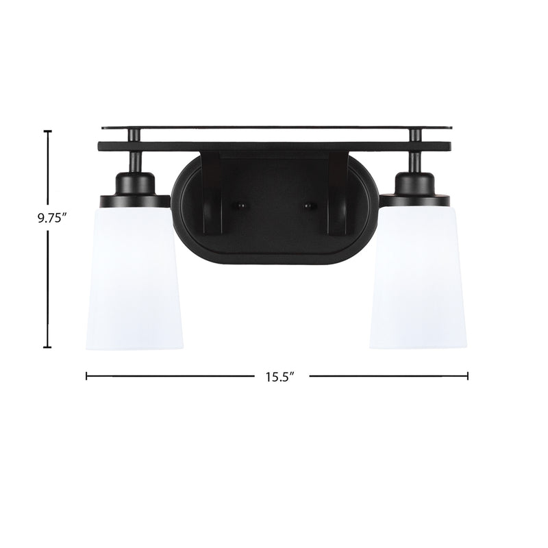 Toltec Odyssey 2-Light Bath Bar | Modern Matte Black and White Opal Glass | Bathroom Vanity & Powder Room | 7.25 x 9.75 in | Model 2612-MB-261