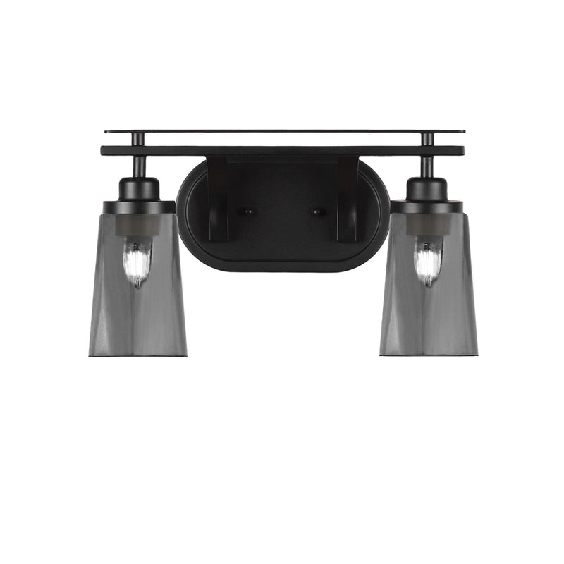 Toltec Odyssey 2-Light Bath Bar | Modern Matte Black and Smoke Bubble Glass | Bathroom Vanity & Powder Room | 7.25 x 9.75 in | Model 2612-MB-262