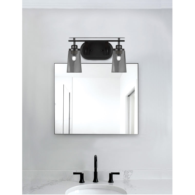 Toltec Odyssey 2-Light Bath Bar | Modern Matte Black and Smoke Bubble Glass | Bathroom Vanity & Powder Room | 7.25 x 9.75 in | Model 2612-MB-262