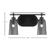 Toltec Odyssey 2-Light Bath Bar | Modern Matte Black and Smoke Bubble Glass | Bathroom Vanity & Powder Room | 7.25 x 9.75 in | Model 2612-MB-262