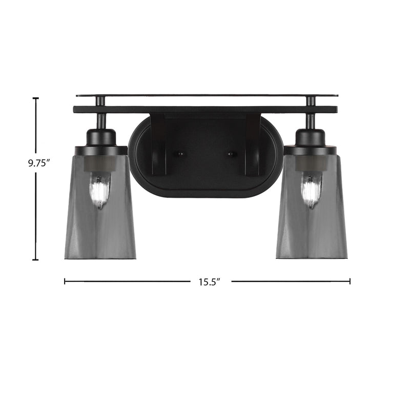 Toltec Odyssey 2-Light Bath Bar | Modern Matte Black and Smoke Bubble Glass | Bathroom Vanity & Powder Room | 7.25 x 9.75 in | Model 2612-MB-262