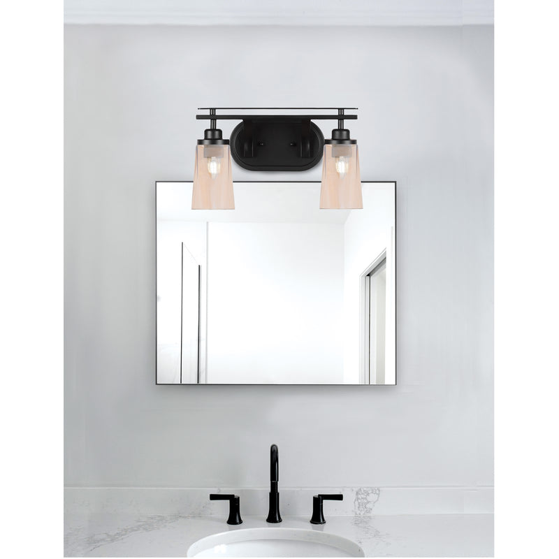 Toltec Odyssey 2-Light Bath Bar | Modern Matte Black and Amber Gradient Glass | Bathroom & Powder Room Vanity Light | 7.25 x 9.75 in | Model 2612-MB-263
