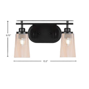 Toltec Odyssey 2-Light Bath Bar | Modern Matte Black and Amber Gradient Glass | Bathroom & Powder Room Vanity Light | 7.25 x 9.75 in | Model 2612-MB-263