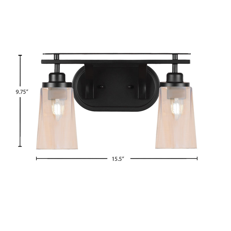 Toltec Odyssey 2-Light Bath Bar | Modern Matte Black and Amber Gradient Glass | Bathroom & Powder Room Vanity Light | 7.25 x 9.75 in | Model 2612-MB-263